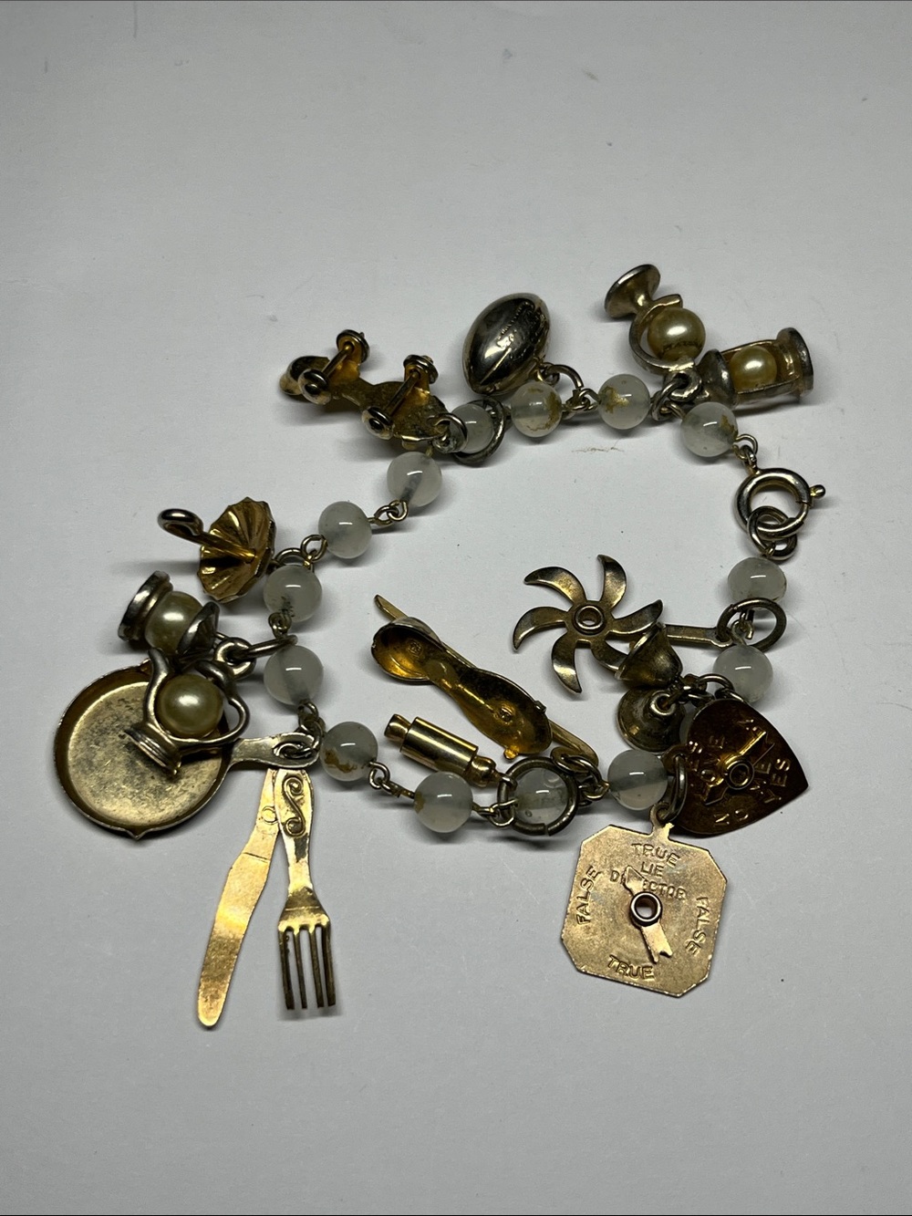 Gold-Tone Charm Bracelet with glass Beads - Women's Jewelry